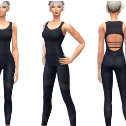 模拟人生4女士健身帝国黑色高弹力连体紧身衣MOD